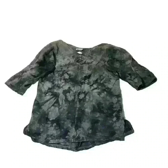 Oh My Gauze! Tops - Tie Dye Keyhole Tunic Top Lagenlook Linen Blouse “Oh my Gauze” Grey Natural Boho